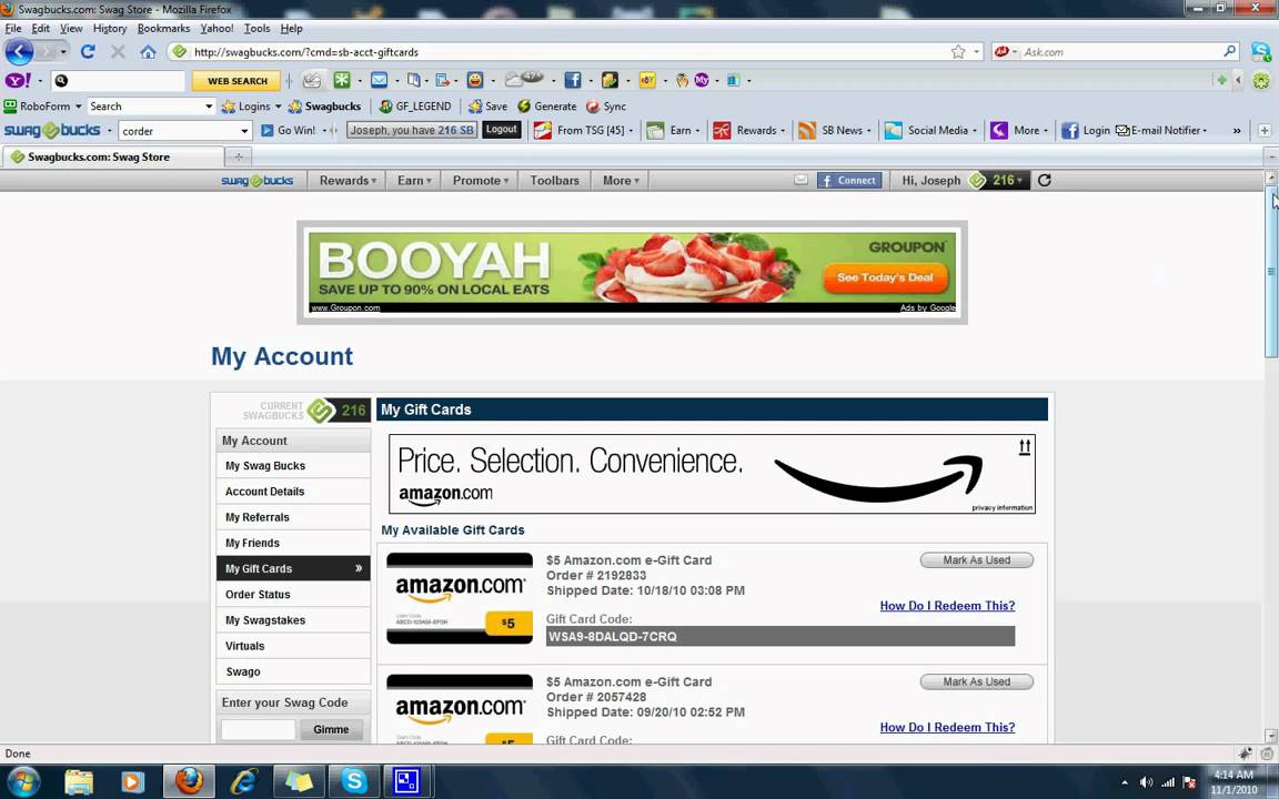 free amazon gift cards from swagbucks YouTube