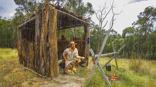 Camping with my Dog in a STORM in a Bark Shelter / Australian Bushcraft