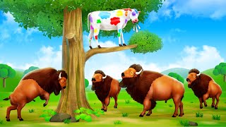 Color Changing Crazy Cow vs Bison - Funny Animals Cartoon Comedy Videos | Funny Cow Videos