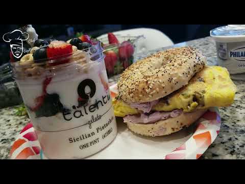 Parfait and Egg Blueberry Creamcheese Bagel