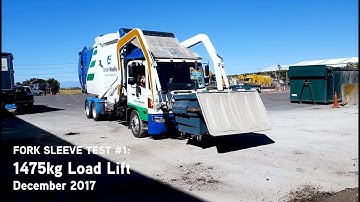 Front Load 1.5m3 Plastic Waste & Recycling Skip Bin. FEL Truck Driver’s Comments & 1475kg Test Lift.