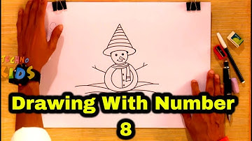 Learn How To Draw A Snowman And A Bird With Number 8 | Part 1| Drawing Tutorial For Kids