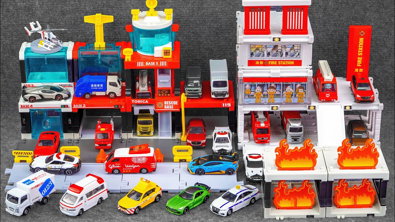 Satisfying with Unboxingトミカ おもちゃコレクション Tomica Transforming Fire Truck Toy Collection Playset ASMR