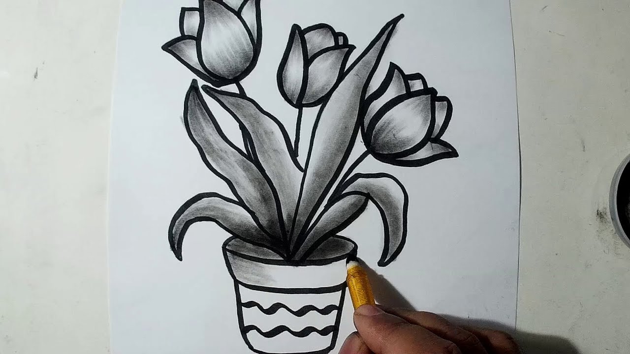 Flower drawing in a vase- how to draw a beautiful flower pot easy plant pot  drawing session | Flower drawing, Drawing images for kids, Flower pot design