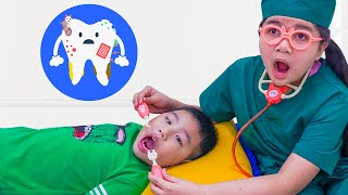 johnny lily pretend play going dentist kids eat candy brush