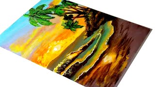 Sunset Seascape Painting | Acrylic Painting Tutorial | Easy Step by Step