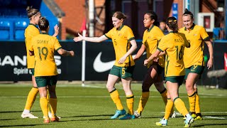 Cortnee Vine reacts to her first goal for the CommBank Matildas Profile