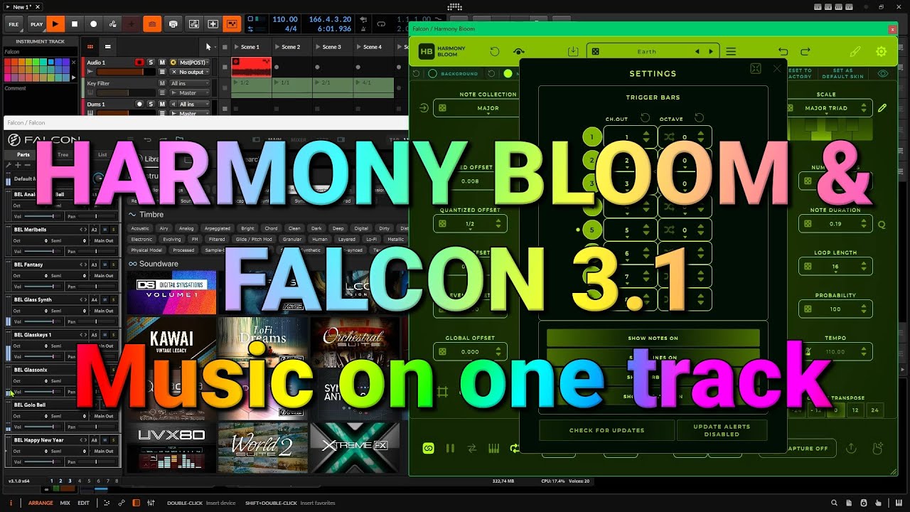HARMONY BLOOM + FALCON 3.1 Using 8 presets on Falcon and 8 channels in Harmony Bloom (without words)