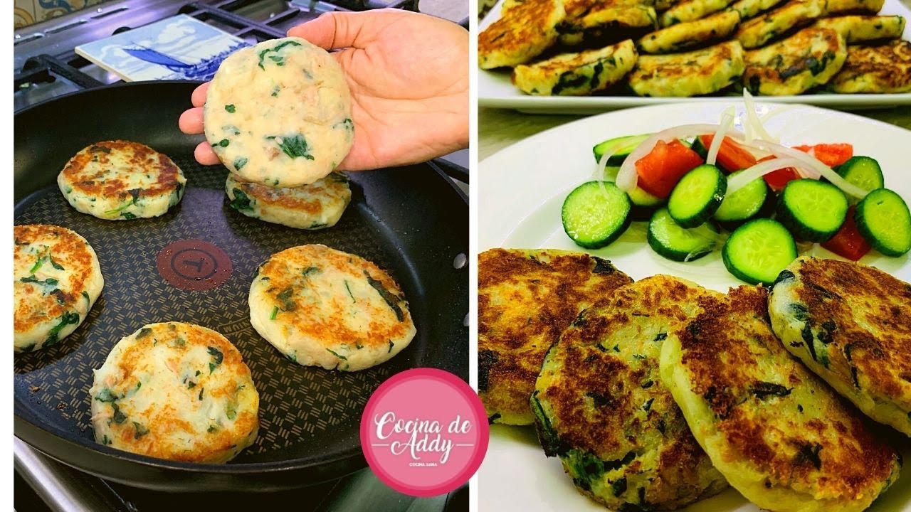 TORTITAS DE PAPA CON ESPINACA Y ATÚN Haz esto y NO se desbaratan. Receta de CUARESMA| Cocina de Addy