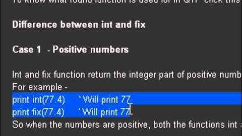difference between Round, Int and Fix in QTP
