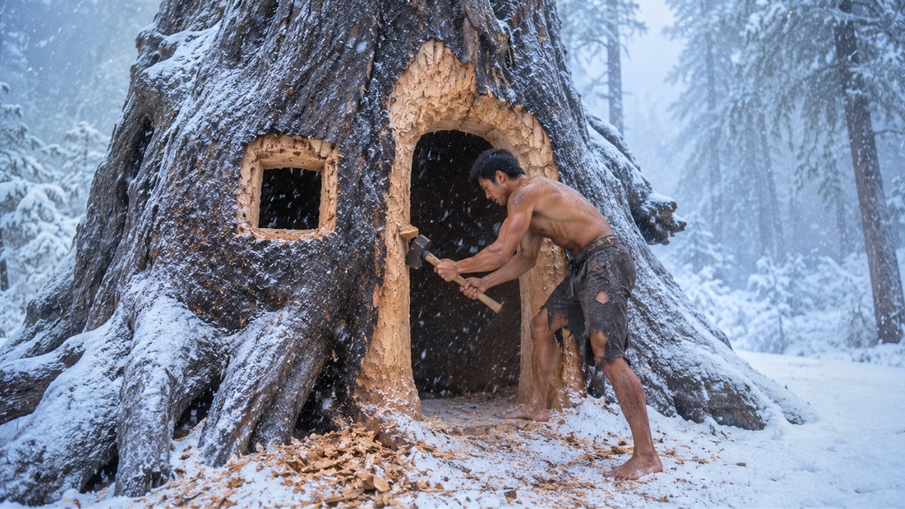 One Man vs Nature The Incredible Shelter Hidden Beneath a Giant Tree ...