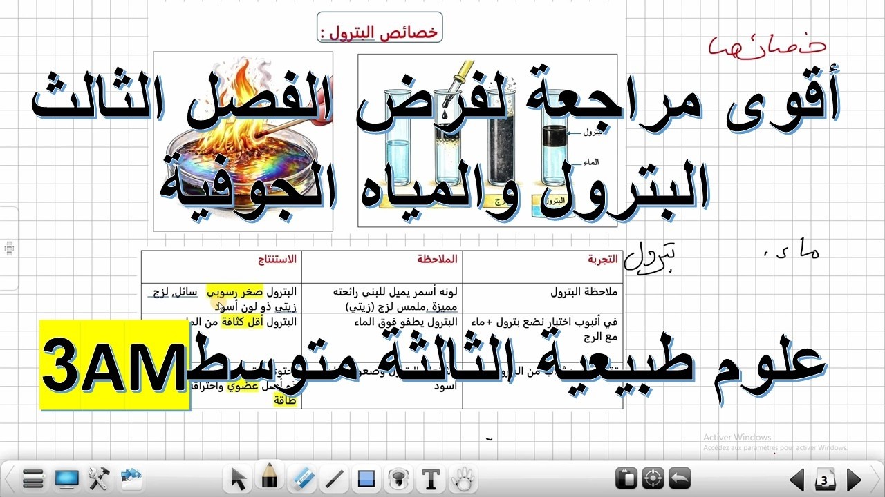 أقوى مراجعة لفرض الفصل الثالث : البترول والماء علوم طبيعية الثالثة متوسط