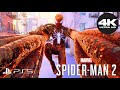 Red style symbiote suit in action marvels spiderman 2 ps5  free roam gameplay 4k 60fps