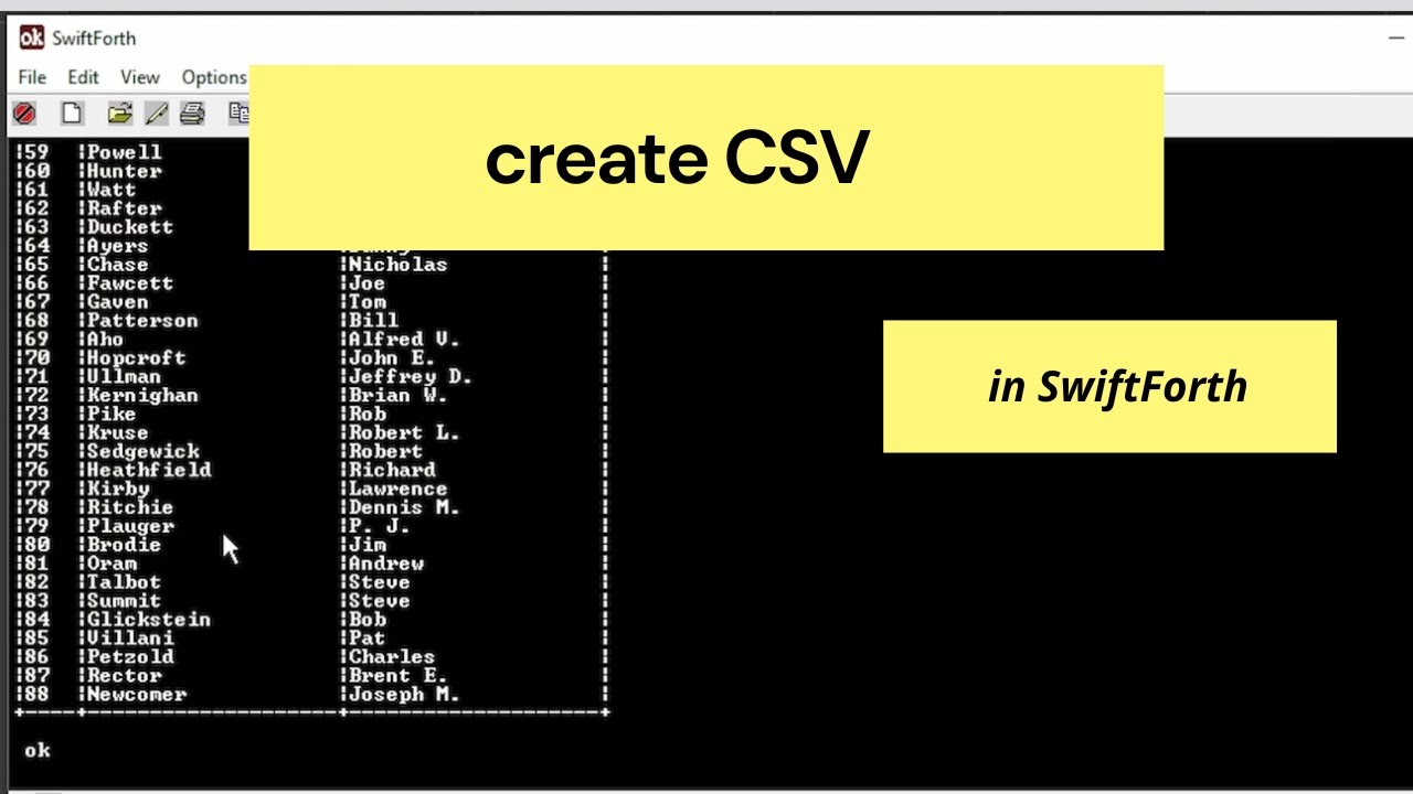 How to Create CSV files in Forth - SwiftForth - YouTube