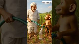 The Farmer, the Monkey, and  Burnt Wheat#animals #monkey #farming #short #youtubeshorts #viralvideo