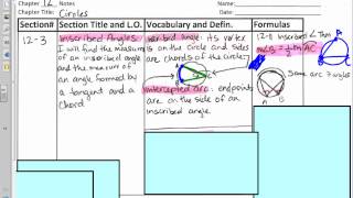Geometry Chapter 12 Section 3 Inscribed Angles