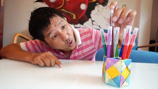 How to Make Pen Stand - Origami Pen Holder - Paper craft ideas – Làm Cóng Đựng Bút Bằng Giấy