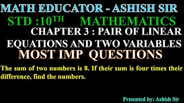The sum of two numbers is 8. If their sum is four times their difference, find the numbers.