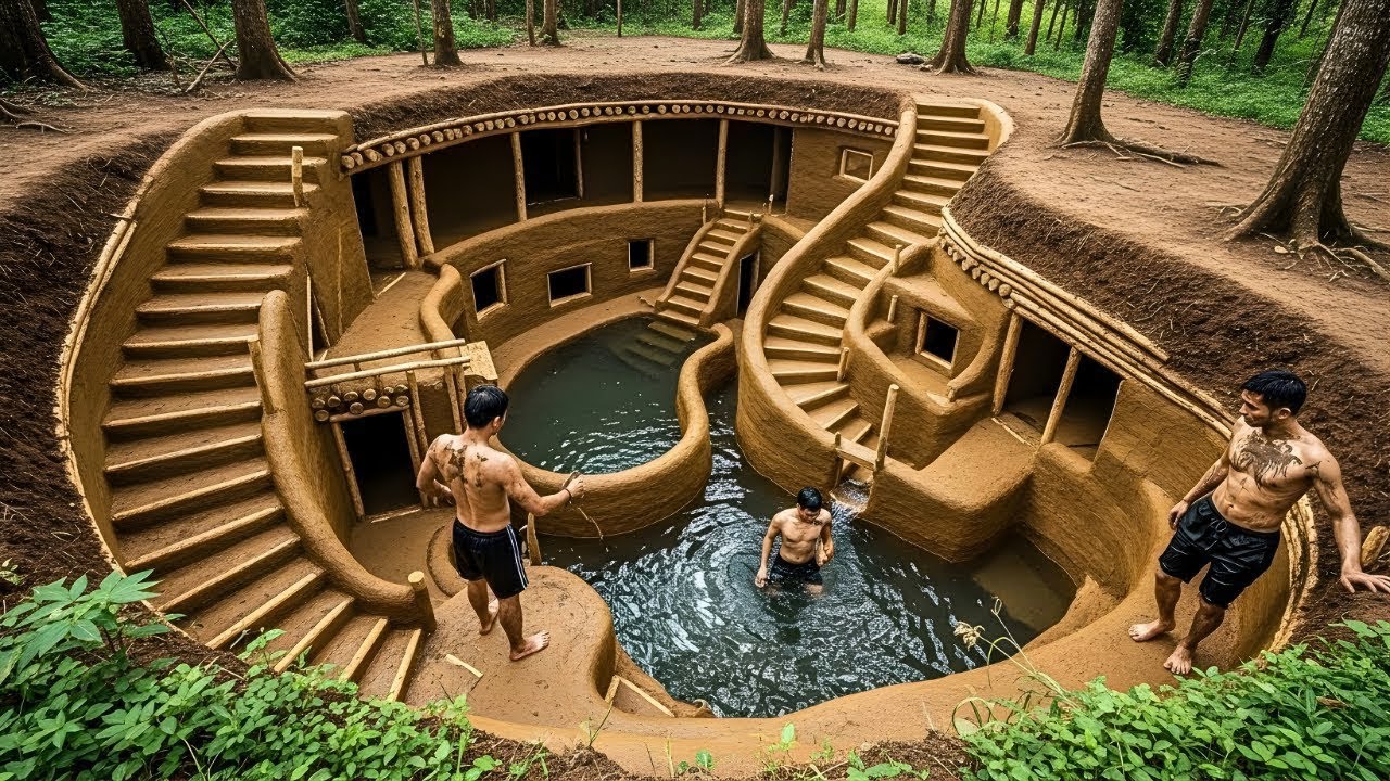 130 Days Building a Hidden Jungle Villa with Spiral Water Slide into Underground Pool