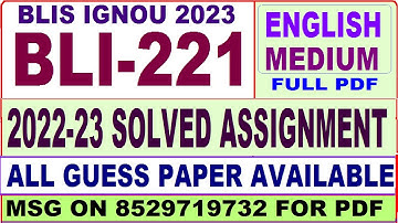 bli 221 solved assignment 2022-23 / bli 221 solved assignment in English / ignou blis solved