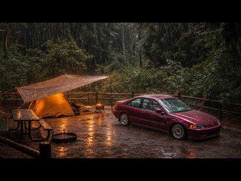 90년대 감성으로 채운 솔로 캠핑 Heavy Rain Solo Camping with touch of 90's Nostalgia | ASMR Cooking & Setup