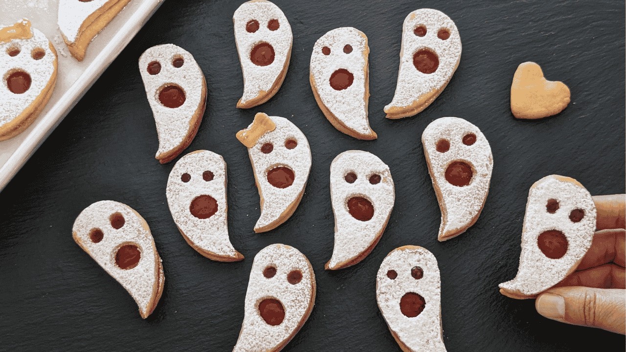 GALLETAS DE MANTEQUILLA FACILES Para HALLOWEEN 🎃 SIN MOLDES de FANTASMA👻 Halloween Cookies #receta