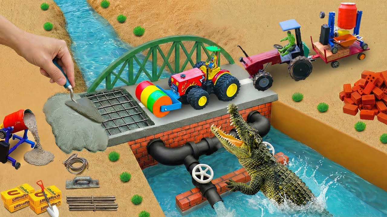 DIY Mini Concrete Bridge with a Smart Dual Outlet Drainage System | ‪@MinMinTractor‬ #1