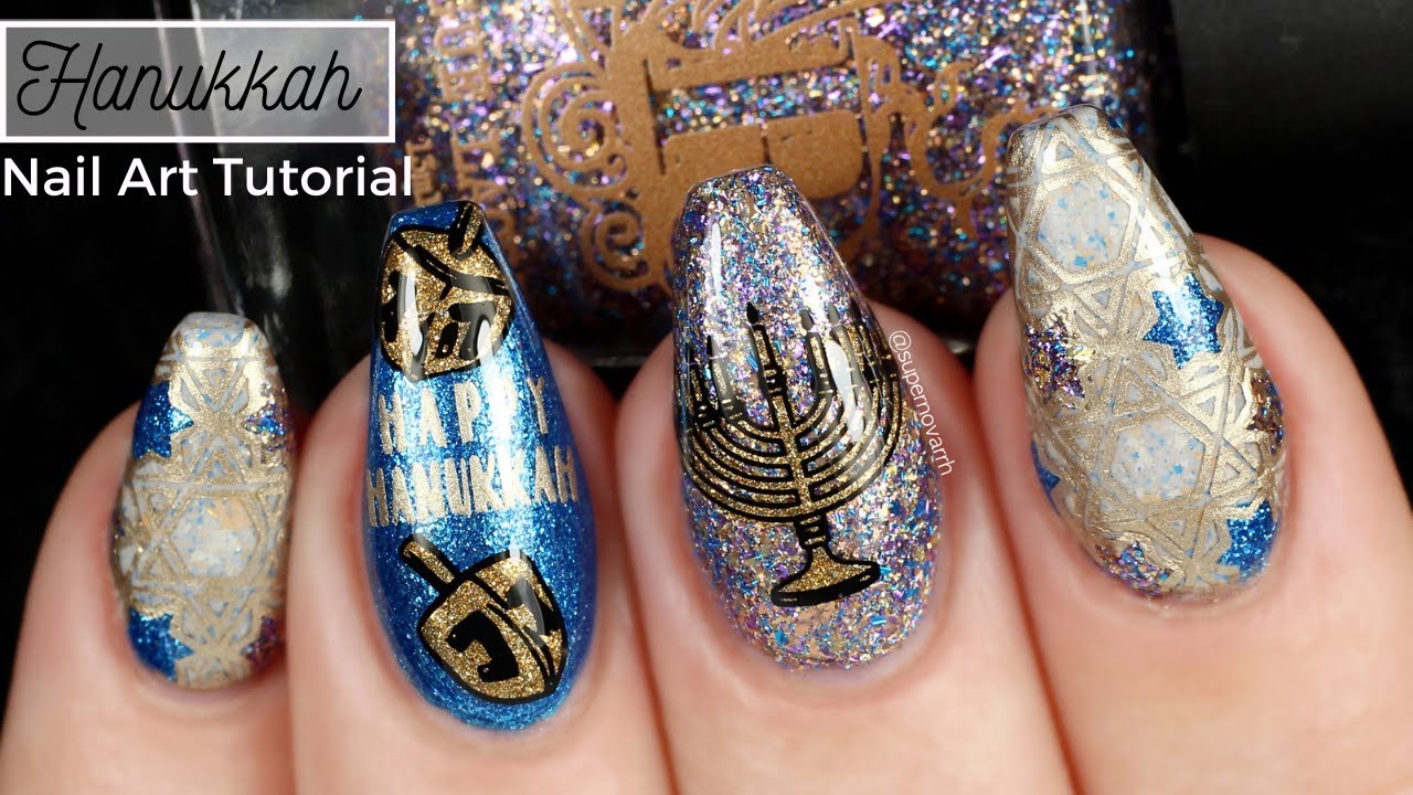 Hanukkah Reverse Stamping Nail Art Tutorial - YouTube
