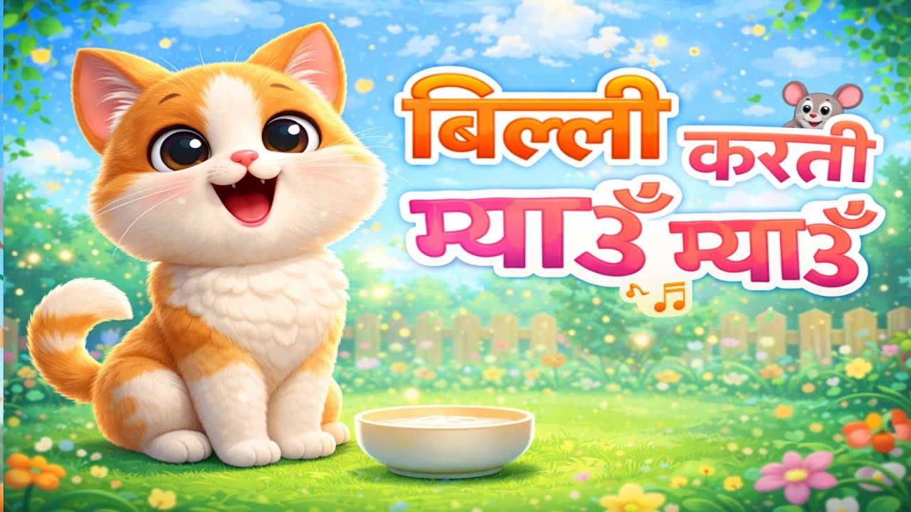 बिल्ली करती म्याऊँ म्याऊँ | Cute Cat Rhyme for Kids | Hindi Nursery Poem | Kids Cartoon Song