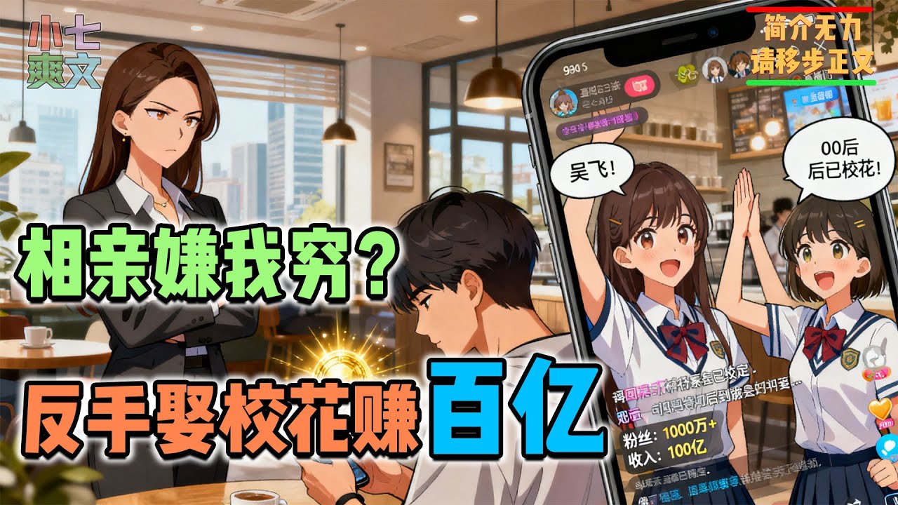 相亲被90后拜金女鄙视？吴飞绑定神豪系统，直播撩到00后校花，粉丝暴涨收入破百亿！#都市爽文 #神豪爽文 #系统小说 #爽文解说 #小七爽文 #校花 #打脸 #逆袭 #系统 #神豪