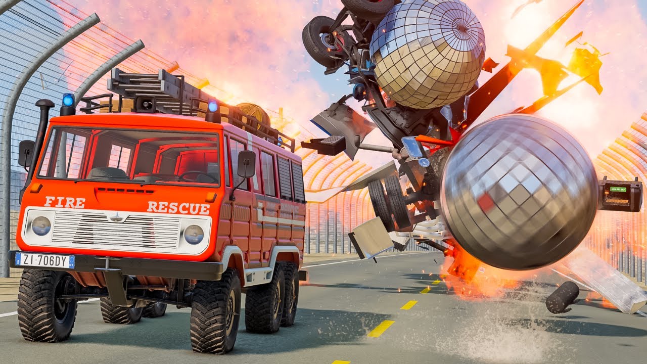 Cars vs High Speed Disco Ball on Highway in BeamNG.drive - BeamNG OMDs