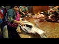 Big Catla Fish Scaling By Woman & Fish Cutting By Popular Fishmonger Of Fish Market Dhaka