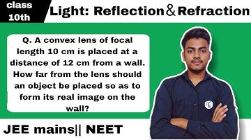 Q. A convex lens of focal length 10 cm is placed at a distance of 12 cm from a wall. How far from...
