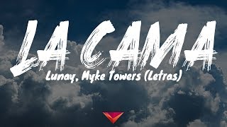 Video thumbnail of "Lunay, Myke Towers - La Cama (Letras)"