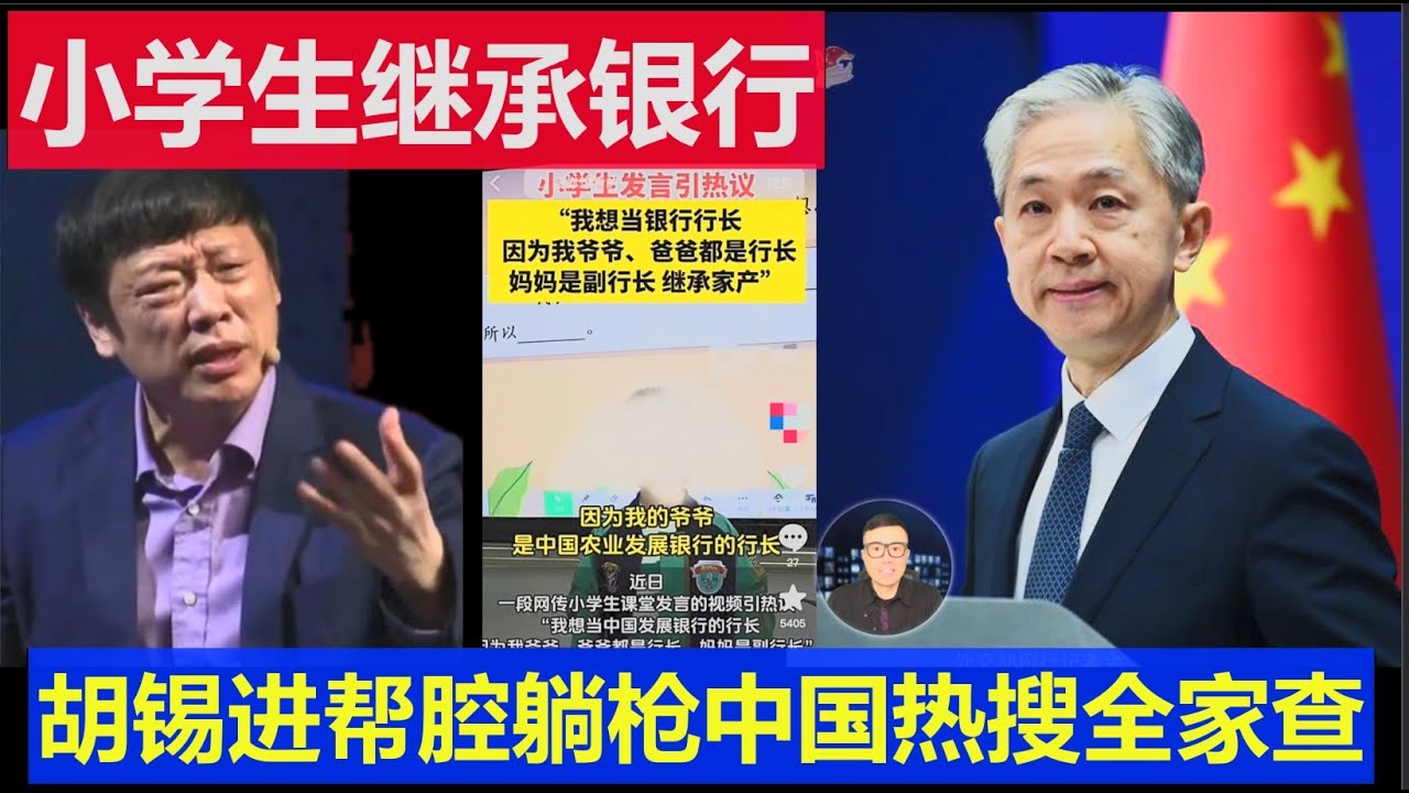 最新：小學生狂言繼承國有銀行 胡錫進幫腔又被罵翻 上中國熱搜全家立刻遭查