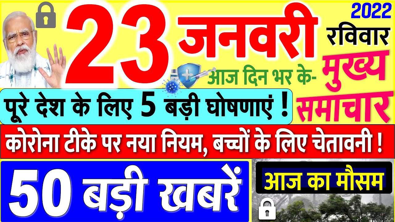 Download Today Breaking News ! आज 23 जनवरी 2022 के मुख्य समाचार बड़ी खबरें, PM Modi, UP, SBI, Bihar, Delhi