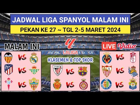 Jadwal Liga Spanyol Pekan ke 27 ~ Valencia vs Real Madrid ~ Ath Bilbao vs Barcelona ~ La Liga 2024