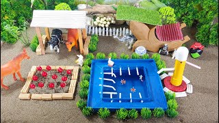 DIY farm mini | farm house for cow, elephants | build a barn for animals and manual water pump