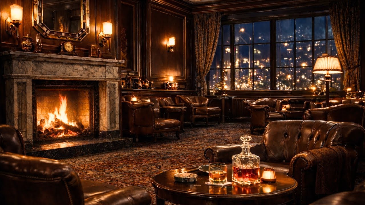 1920s Fireside Lounge Ambience | Jazz Age Interior with Vintage Jazz & Crackling Fire