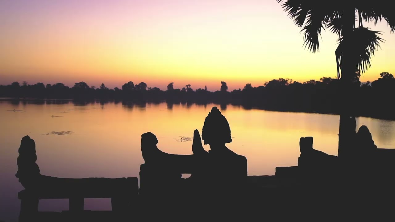 Sunrise at the lake of Srah Srang at Angkor, Cambodia