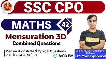 Class 42|| SSC CPO || MATHS || | By Vikas Parashar Sir(17+ Year Exp ) || Mensuration 3D