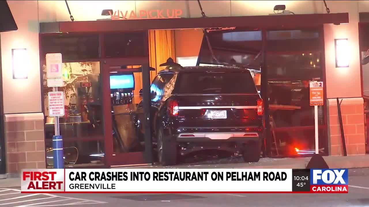 Car crashes into restaurant near FOX Carolina News station