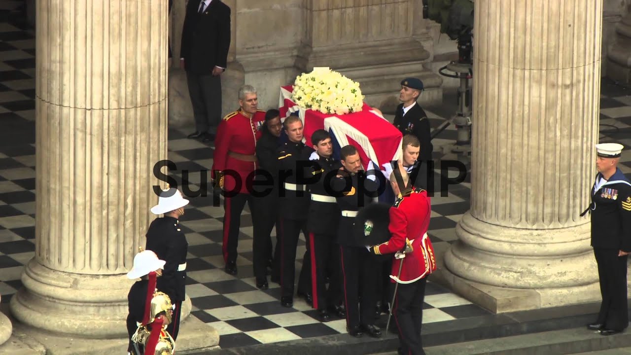 Coffin leaves St Pauls Cathedral at Baroness Thatcher Fun...