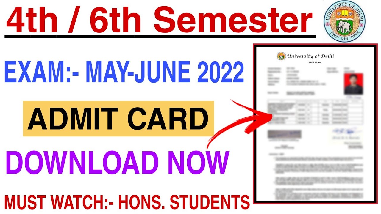 DU SOL 4th and 6th Semester Admit Card Release | May June Exam 2022 | Only For Hons. Courses