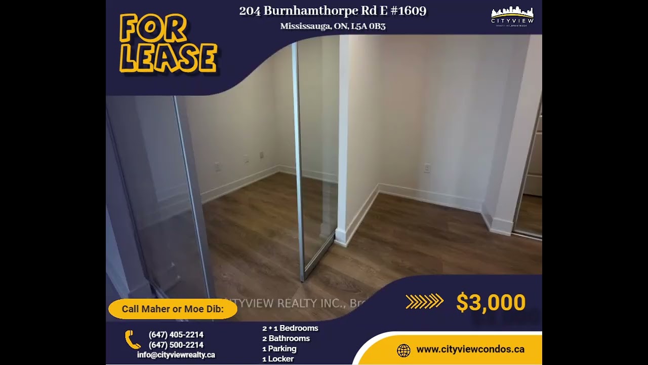 FOR LEEASE | 204 Burnhamthorpe Rd E -1609 | CITYVIEW REALTY