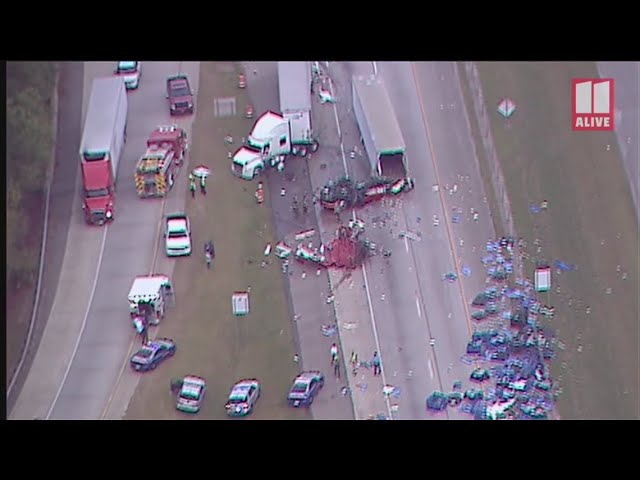 Wreck between semi-trucks spills brake rotors all over I-20 near Atlanta