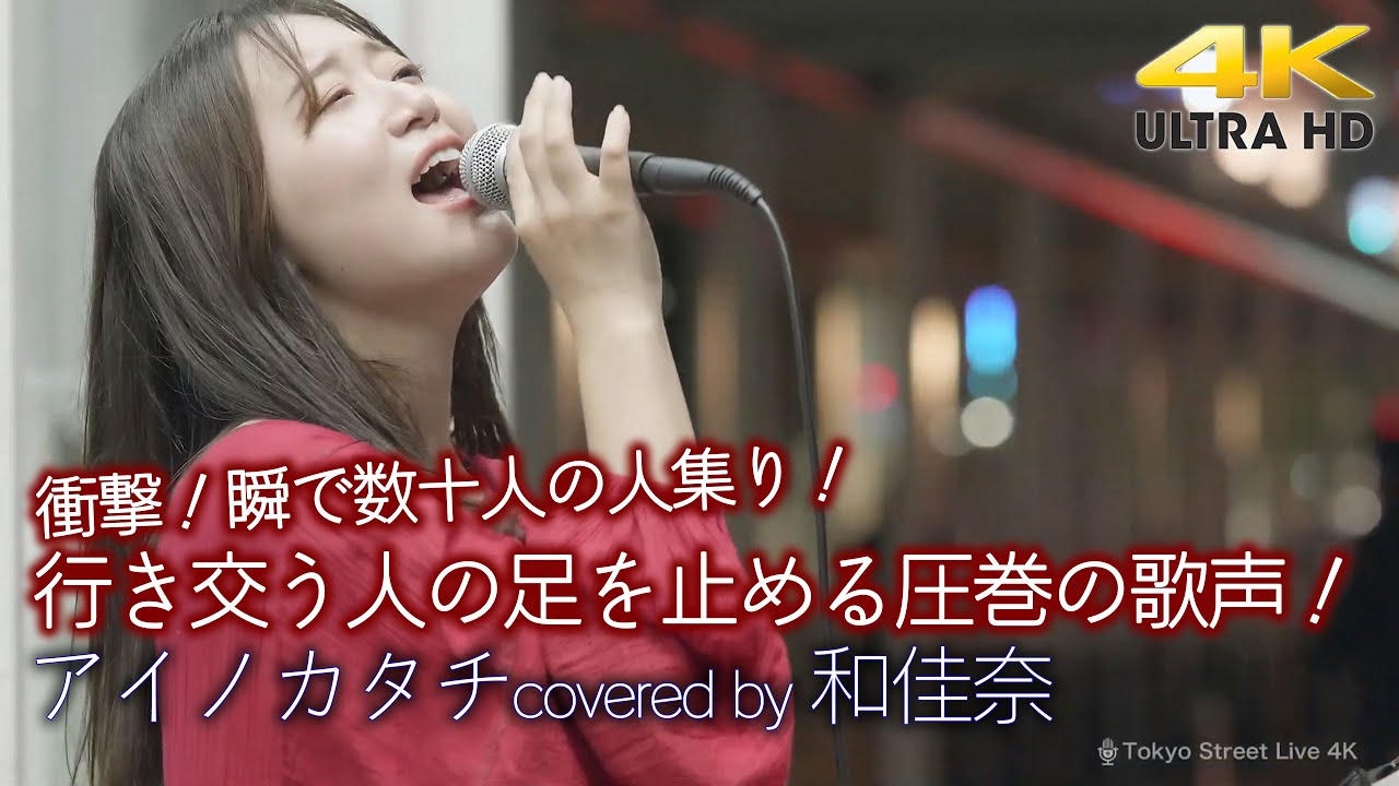 【 圧巻の歌声 】行き交う人の足を止める圧巻の歌声！ 初見さんだけで数十人の人集りに！　アイノカタチ / MISIA（ covered by 和佳奈 ）4K映像