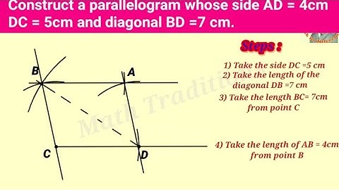 Construct a parallelogram whose side AD = 4cm DC = 5cm and diagonal BD =7 cm.@mathtraditions