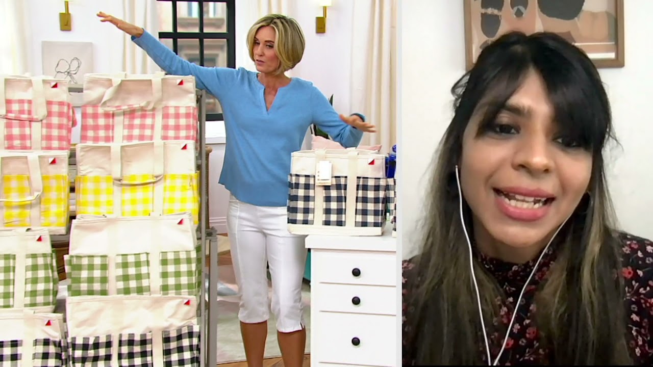 Shorebags Large or Medium Pocket Canvas Gingham Tote on QVC YouTube