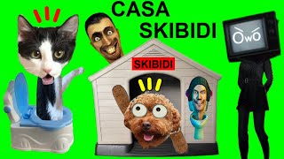 La casa de Skibidi Toilet 155 para gatos Luna y Estrella y mi perro con figuras de skibidi dop yes